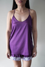 Load image into Gallery viewer, Violet plum silk sleeveless shorts set
