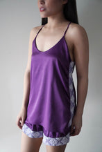 Load image into Gallery viewer, Violet plum silk sleeveless shorts set
