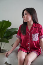 Load image into Gallery viewer, Burgundy silk shorts set
